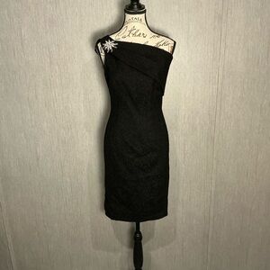 Kay Unger Elegant Black One-Shoulder Dress Size 4